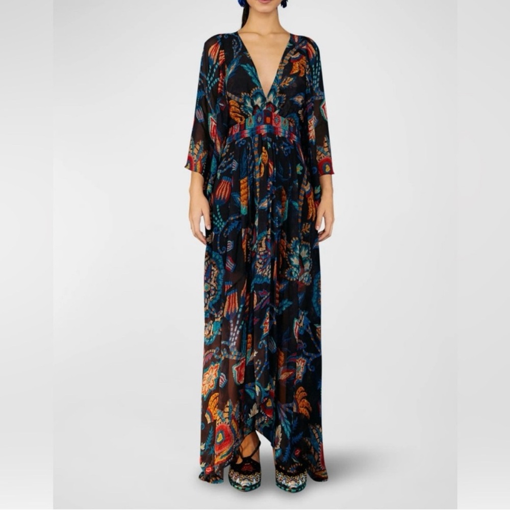 NWT Farm Rio Black sunset tapestry kaftan dress